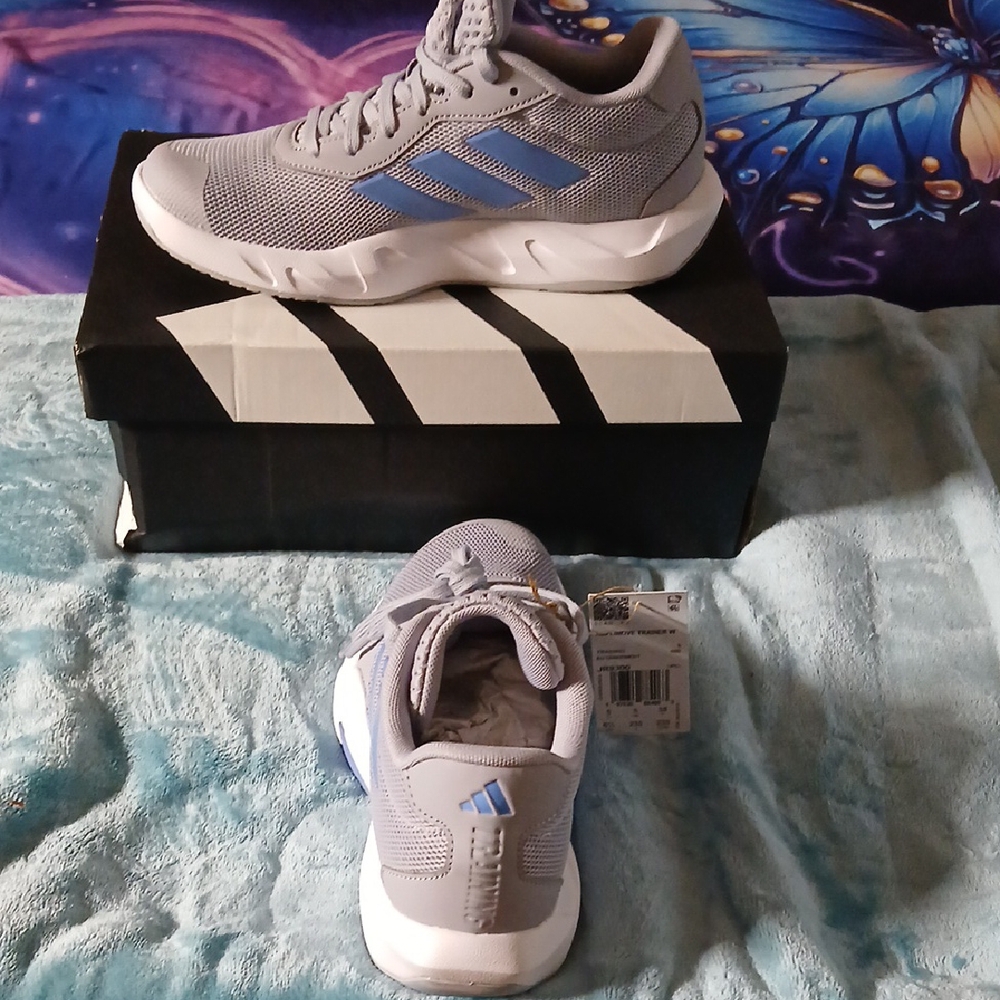Adidas Light Gray and Blue Athletic Shoes